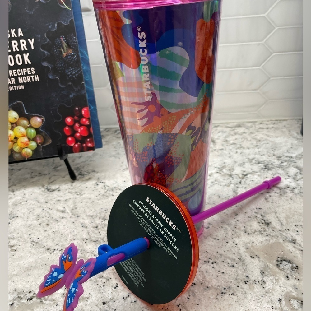 Starbucks Summer 2024 Maximal Butterfly Pattern Straw Topper Tumbler. NWT. Fun! - Picture 6 of 7